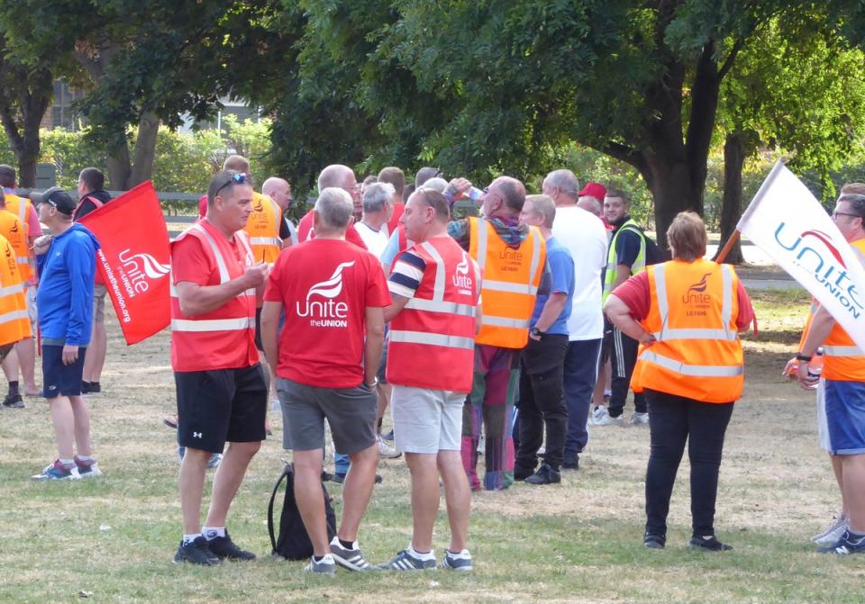 Members of the Unite union protesting near the Port of Felixstowe (Ben Smith/PA) (PA Wire)