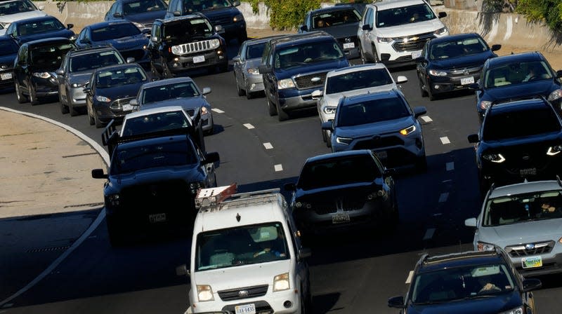 Automobile traffic moves along Interstate 395 on Friday morning September 1, 2023 in Washington, DC. 