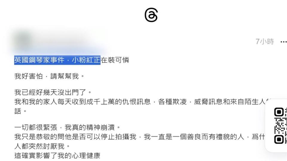 鬧場鋼琴直播！小粉紅自曝遭網暴　　PO文討拍反被嗆