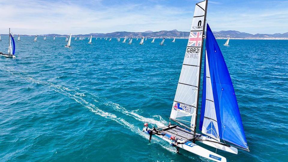 John Gimson and Anna Burnet leading the sailing race Princesa Sofia in Mallorca