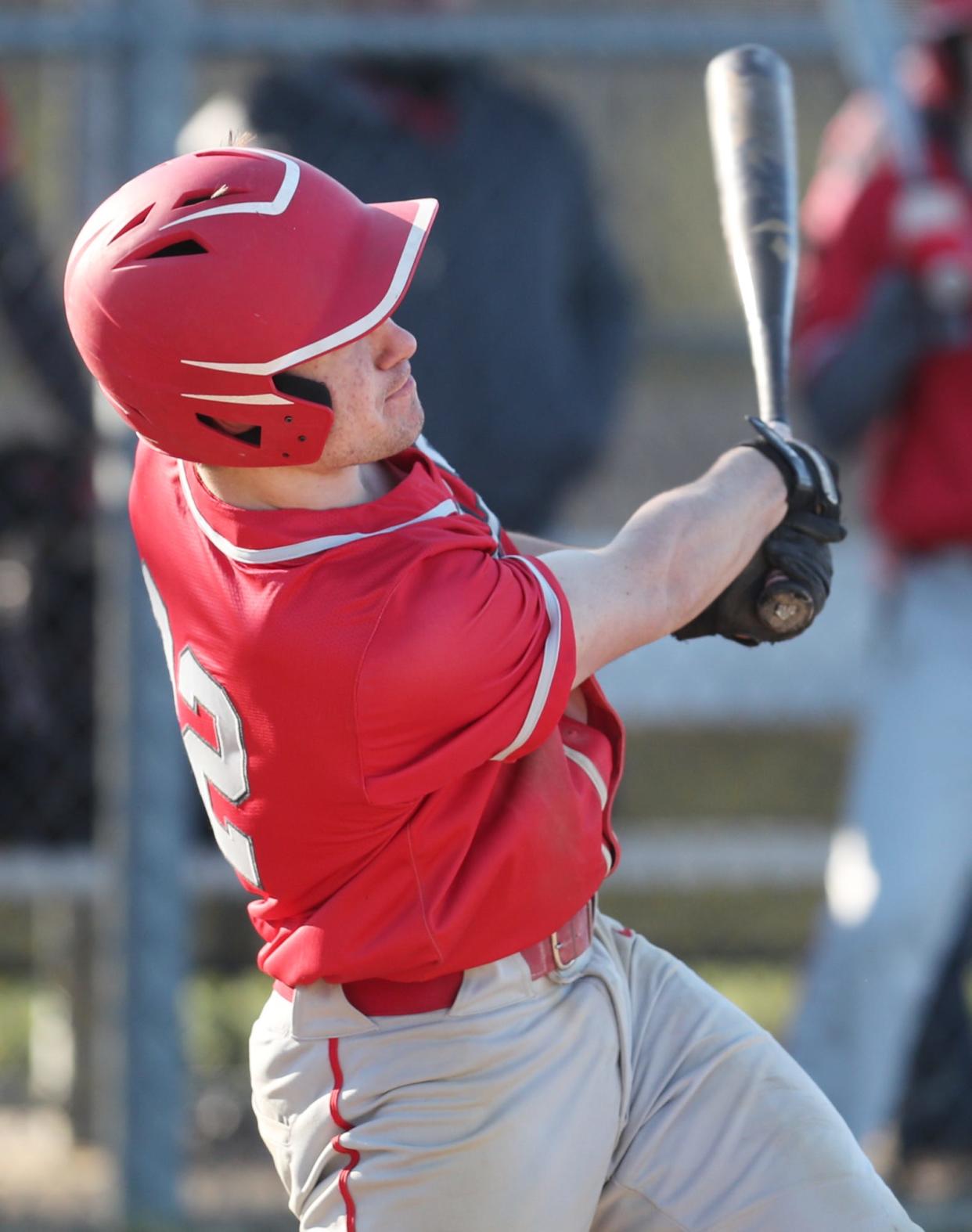 Crestwood's Bobby Bradley swings against Waterloo during their baseball game at Waterloo High School in Atwater on Friday, March 29, 2024.