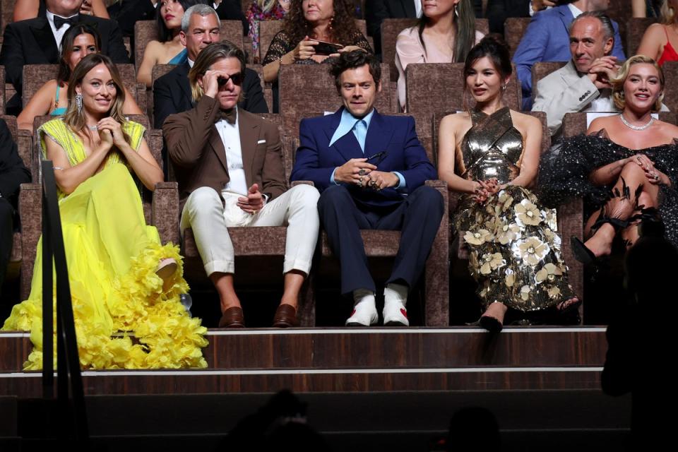 Olivia Wilde, Chris Pine, Harry Styles, Gemma Chan and Florence Pugh attend the Campari Passion For Film 2022 Award during the 79th Venice International Film Festival (Getty Images)