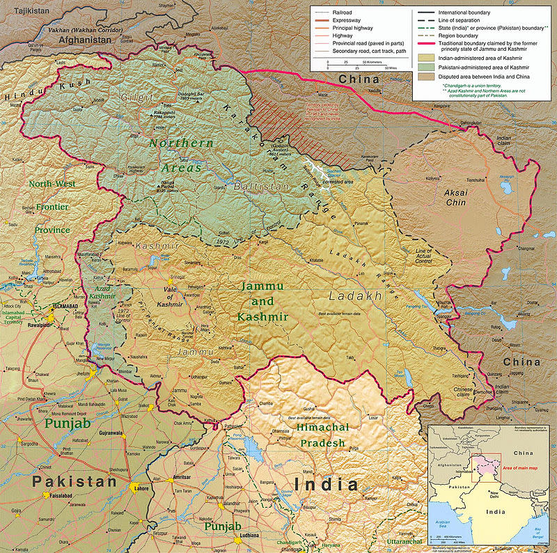 中國支持巴基斯坦請求安理會阻止印度廢除查謨－喀什米爾邦的憲法特殊地位，惹惱了印度商界   圖：CIA提供　©Public Domai