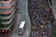 Thousands of demonstrators march during a protest to demand authorities scrap a proposed extradition bill with China, in Hong Kong, China April 28, 2019. REUTERS/Tyrone Siu