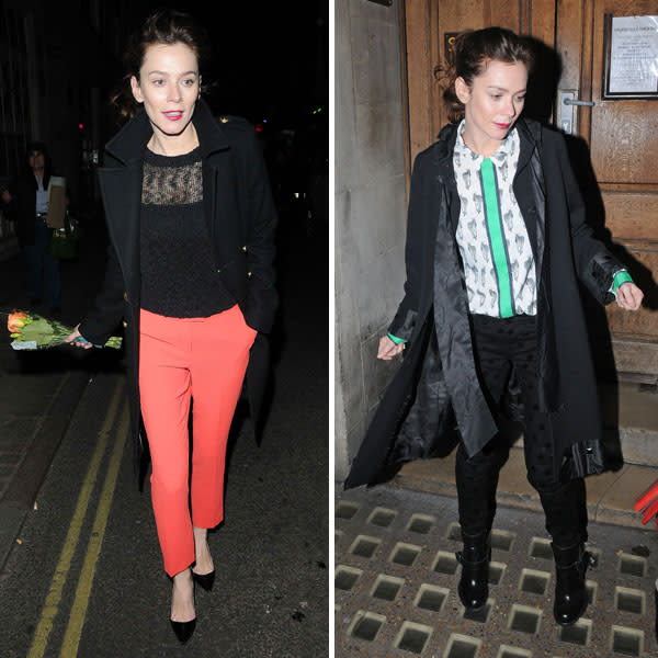 <b>Anna Friel </b><br><br>The Uncle Vanya actress showed off her unique style in a pair of coral chinos (left) and a zebra-print <a href="http://uk.lifestyle.yahoo.com/photos/celebrities-in-high-street-britney-spears-taylor-swift-and-lana-del-rey-wear-high-street-fashion-slideshow/" data-ylk="slk:Topshop shirt;elm:context_link;itc:0;sec:content-canvas;outcm:mb_qualified_link;_E:mb_qualified_link;ct:story;" class="link  yahoo-link">Topshop shirt</a> in London.<br><br>Image © Rex