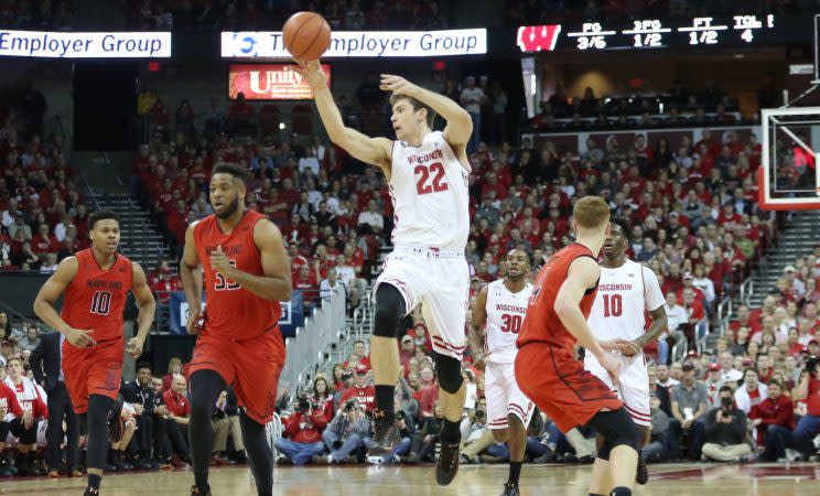 Ethan Happ (22) leads Wisconsin in everything from field goal percentage and blocked shots to assists and steals. (Getty)