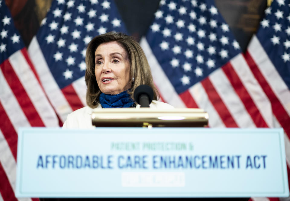 UNITED STATES - JUNE 24: Speaker of the House Nancy Pelosi, D-Calif., speaks during the House Democrats news conference to unveil the "Patient Protection and Affordable Care Enhancement Act," on Wednesday, June 24, 2020. (Photo By Bill Clark/CQ-Roll Call, Inc via Getty Images)