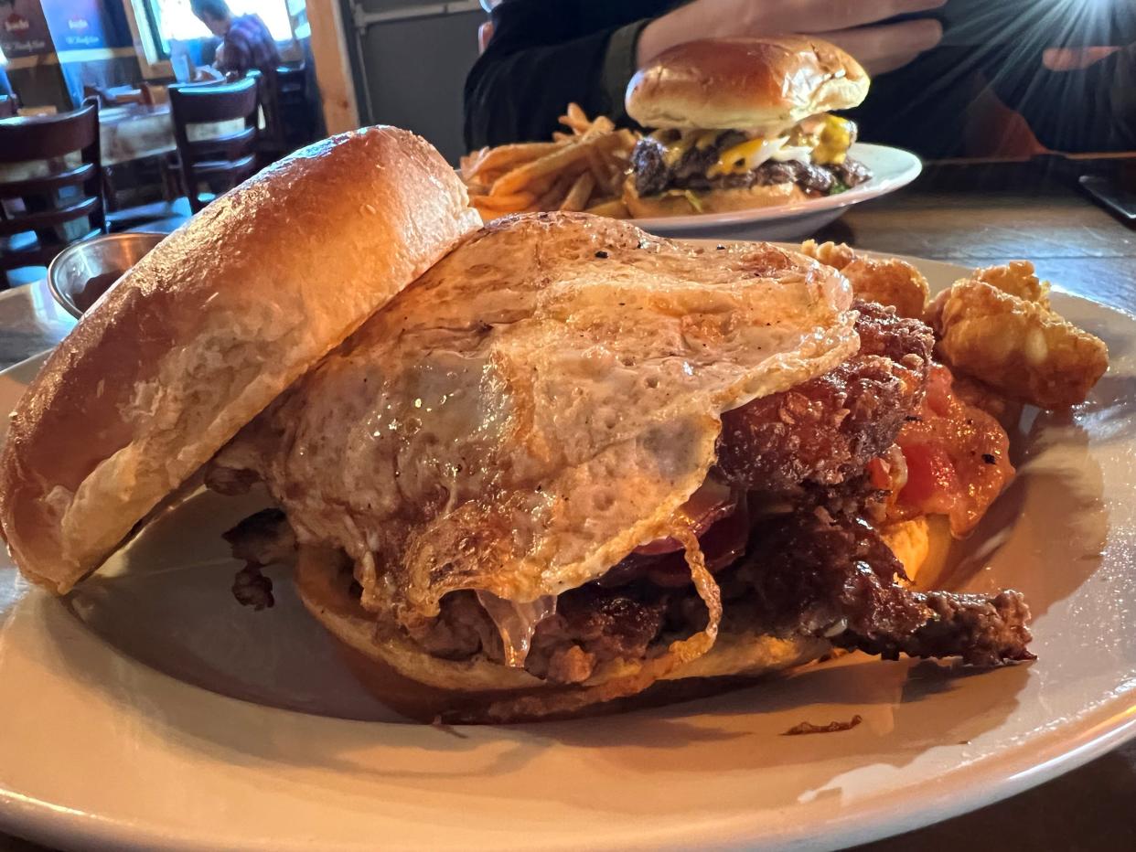 The hangover burger at Angry Fish Pub & Eatery.