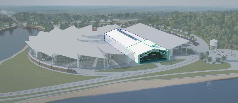 The National Railroad Museum's $15 million expansion, highlighted in this rendering, is the first part of a multiphase plan to enclose all the museum's exhibits and expand its gallery, event and education spaces.