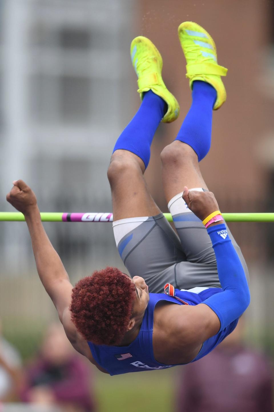 Rockvale’s Lewis Lagrant competes in the boys high jump during a Class AAA state track and field championship in Murfreesboro during TSSAA’s Spring Fling, Thursday, May 26, 2022. 