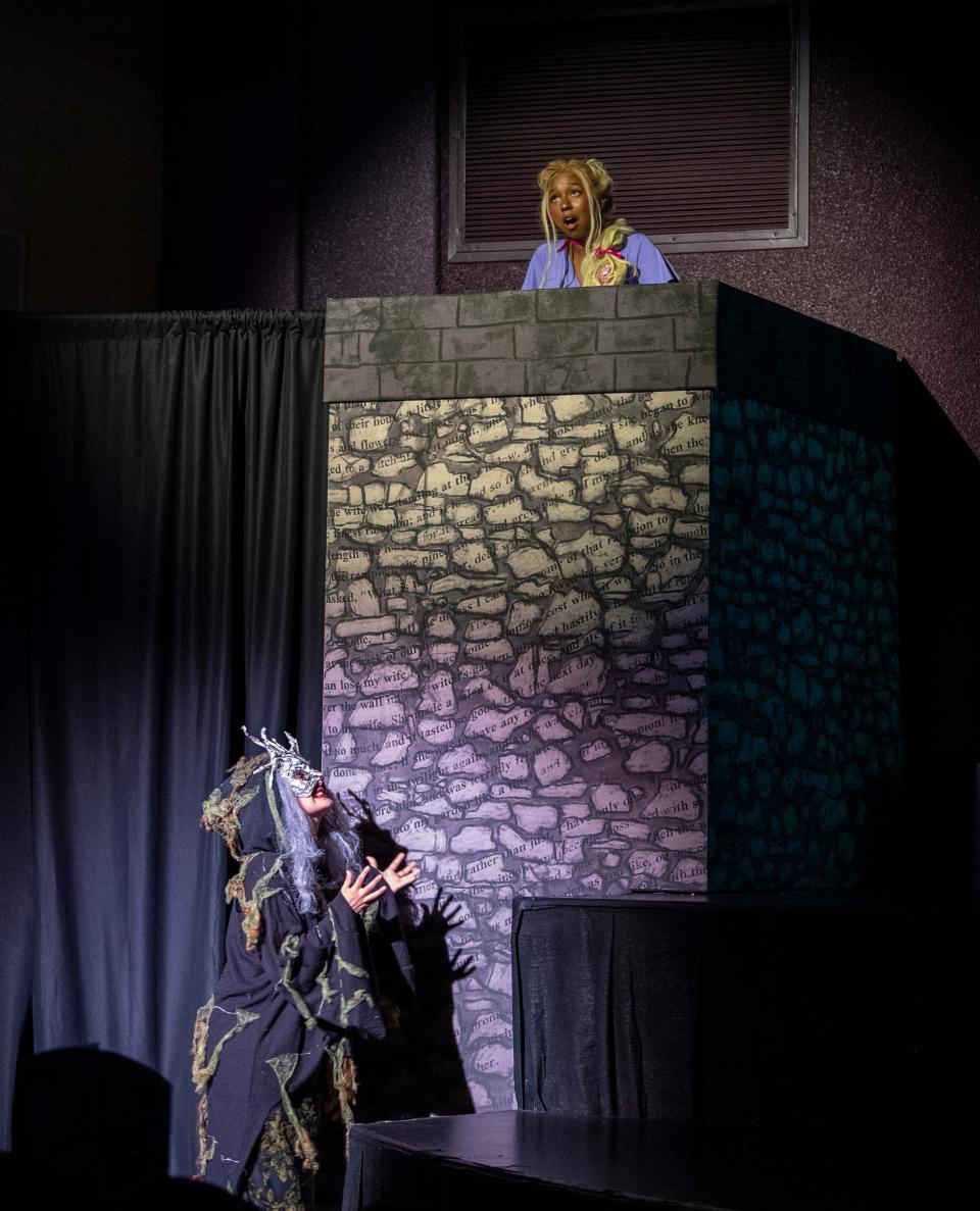 Rachel Espinoza, below, and Angelina Nichols rehearse Monday, July 17, 2023 for TCOE's production of "Into the Woods," which opens July 21. The theatre company is celebrating its 25th anniversary.