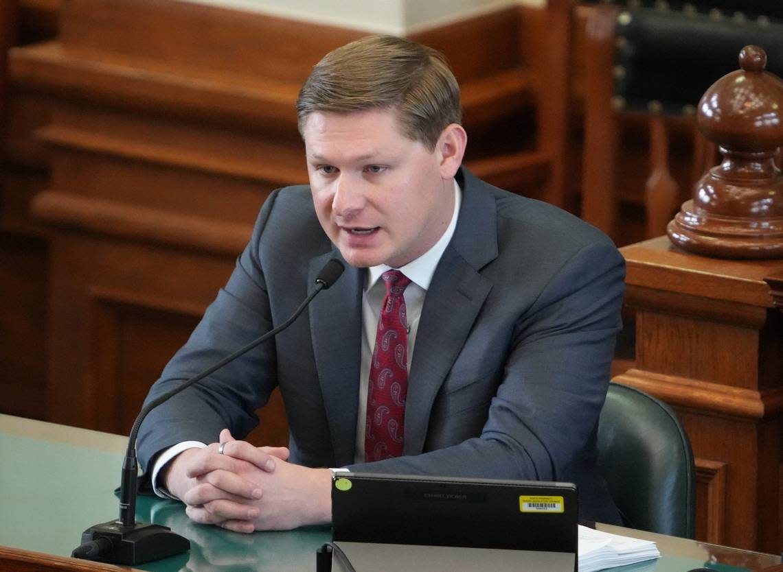 Andrew Wicker, former aide to Attorney General Ken Paxton, testifies at the impeachment trial of Paxton at the Capitol on Wednesday September 13, 2023.