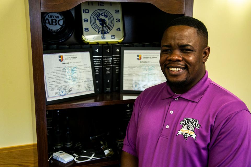 Simplice Mabiala Kuelo, president of UFCW Local 431, in his Davenport office.