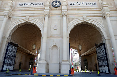 FILE PHOTO: The gates of the Ritz-Carlton hotel are seen open in Riyadh, Saudi Arabia, February 11, 2018. REUTERS/Faisal Al Nasser/File Photo