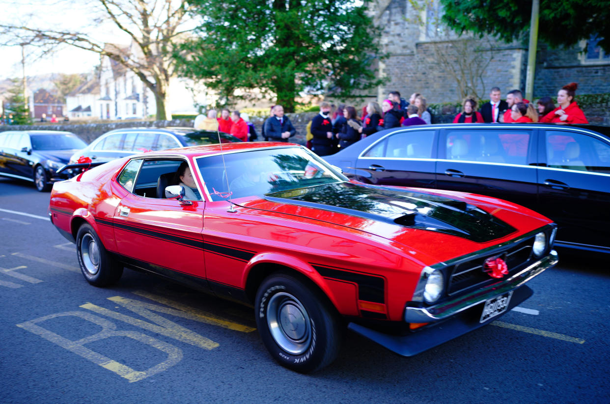 One of the cars in the funeral procession of Jack Lis as it arrives at St Martin's Church, Caerphilly. Picture date: Thursday November 25, 2021.