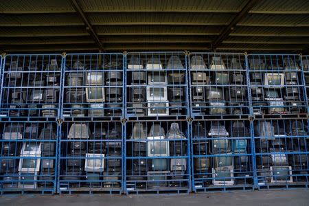 TV sets about to be recycled are seen in a warehouse at the government-sponsored recycling park in the township of Guiyu, Guangdong Province, China January 12, 2018. REUTERS/Aly Song