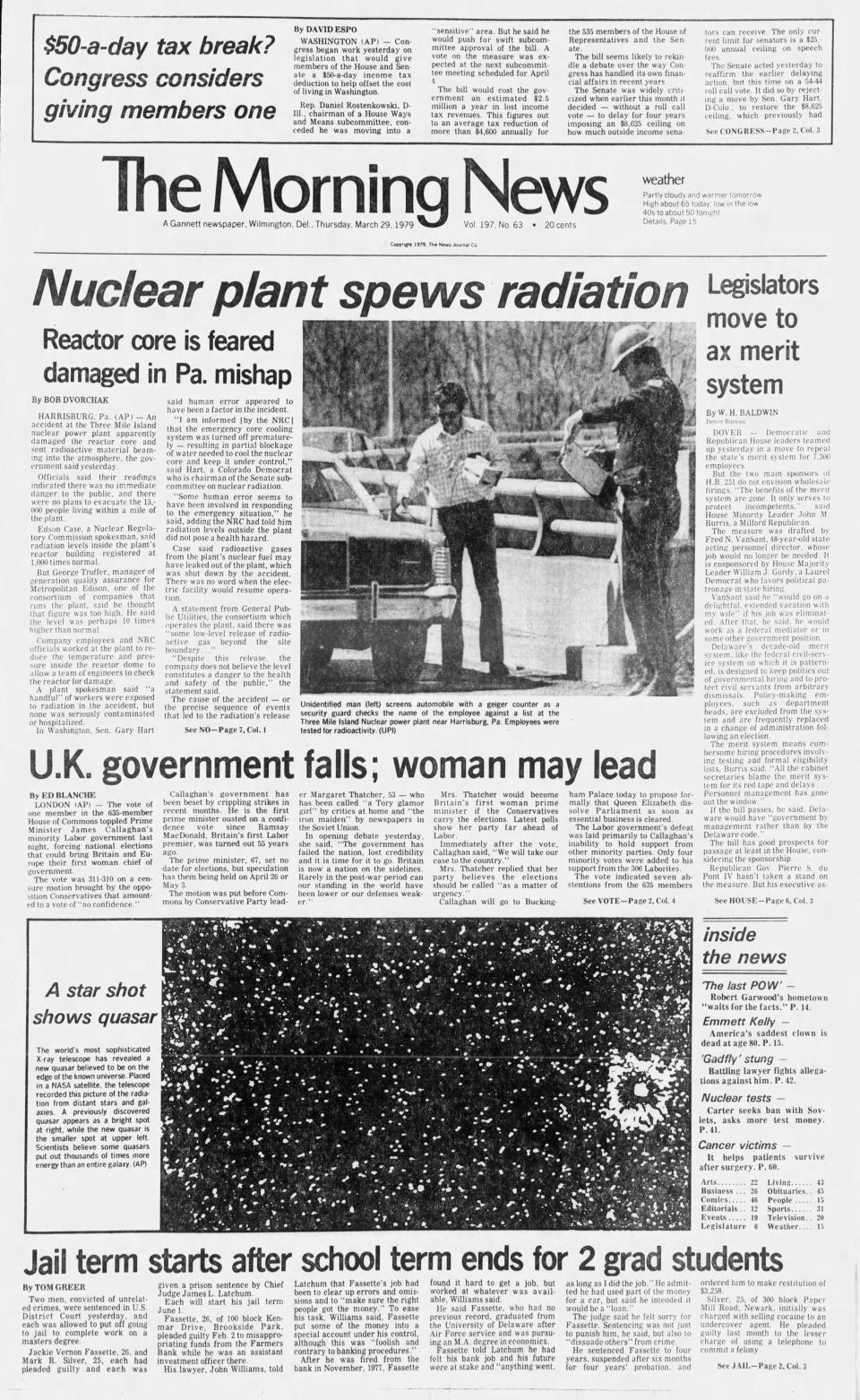 Front page of The Morning News from March 29, 1979.