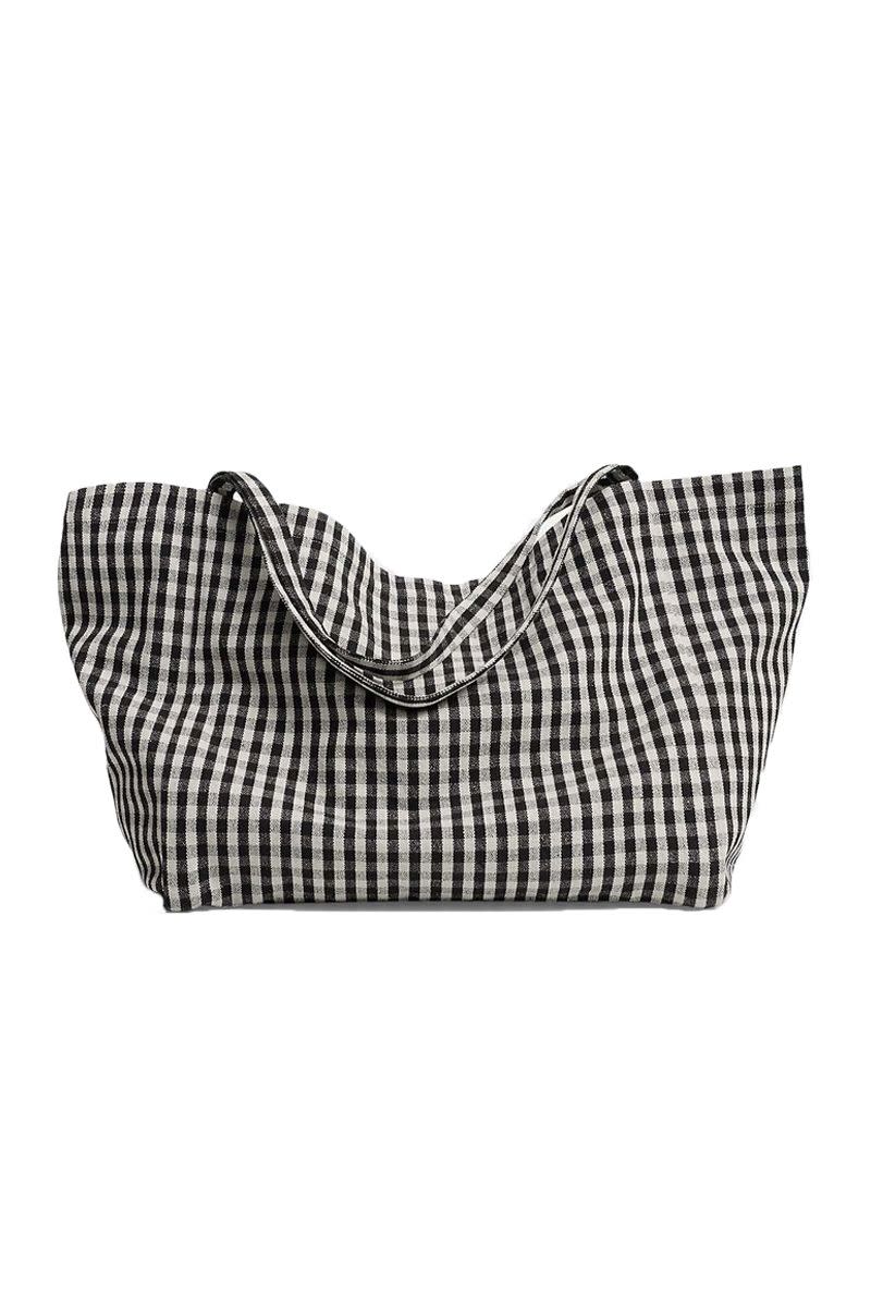 Gingham Print Fabric Shopper Bag