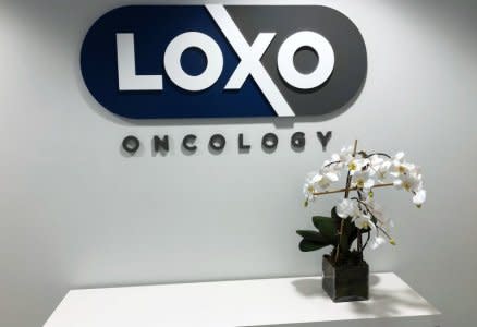 FILE PHOTO - An orchid stands on a table at the entrance to Loxo Oncology headquarters in Stamford, Connecticut, U.S., February 20, 2018.  Picture taken February 20, 2018. REUTERS/Bill Berkrot