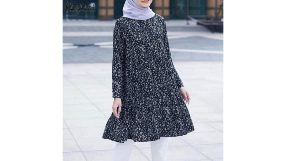 Zanzea Women Muslim Long Sleeve Floral Printed Top. (Photo: Lazada SG)
