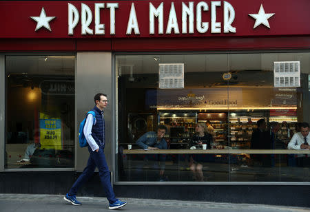 A man walks past a Pret a Manger in London, Britain, May 22, 2019. REUTERS/Hannah McKay