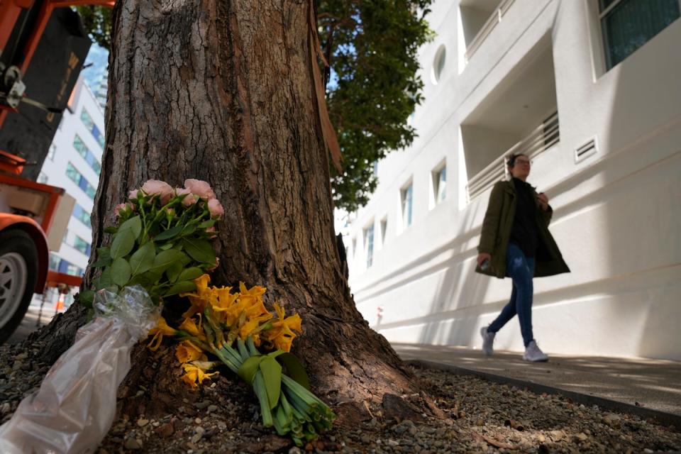 Flowers have been left outside an apartment building where Bob Lee was fatally stabbed in San Francisco (Copyright 2023 The Associated Press. All rights reserved)