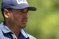 Sebastián Muñoz, of Colombia, walks to the green on the 18th hole during the first round of the AT&T Byron Nelson golf tournament in McKinney, Texas, on Thursday, May 12, 2022. (AP Photo/Emil Lippe)