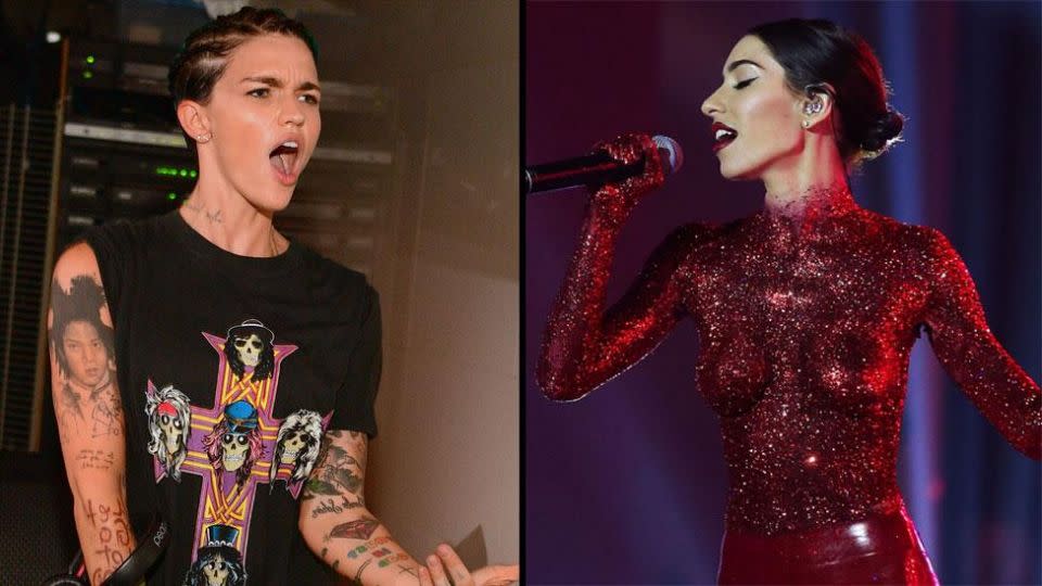 Ruby Rose reacts to girlfriend Jess Origliasso's racy ARIAs performance. Source: Getty