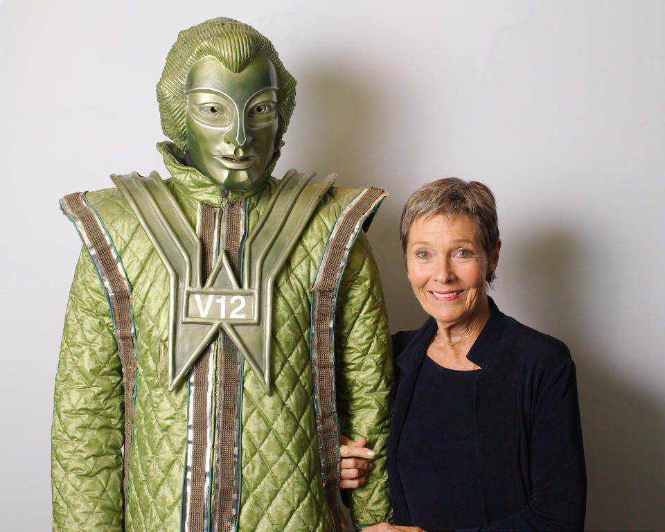 Pamela Salem with a Voc robot from Doctor Who (Big Finish Productions Ltd/PA)