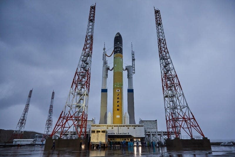 The H3 rocket during a wet dress rehearsal in March 2021. 