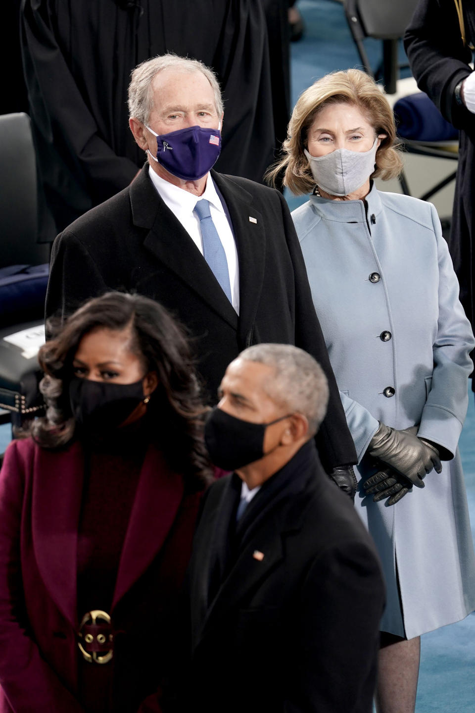 Former President George W. Bush, Laura Bush, former President Barack Obama and Michelle Obama are seen prior to the 59th Presidential Inauguration.<span class="copyright">Shutterstock</span>