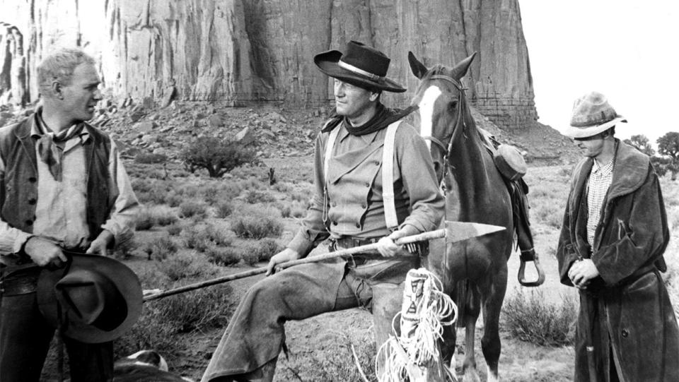 Harry Carey Jr., John Wayne, and Hank Worden in THE SEARCHERS, 1956.