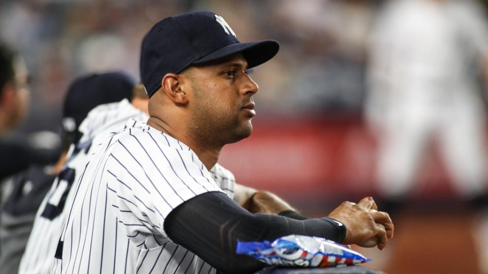 April 13, 2023;  Bronx, New York, USA;  New York Yankees left fielder Aaron Hicks (31) at Yankee Stadium.