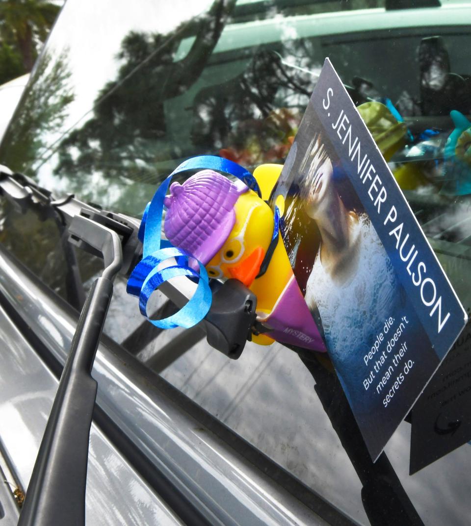 Brevard author S. Jennifer Paulson is releasing her debut novel, a domestic thriller, titled "Boomerang," on March 19, 2024. Part of her grassroots marketing campaign strategy is leaving rubber ducks on Jeeps, along  with her business card and QR code for her website.