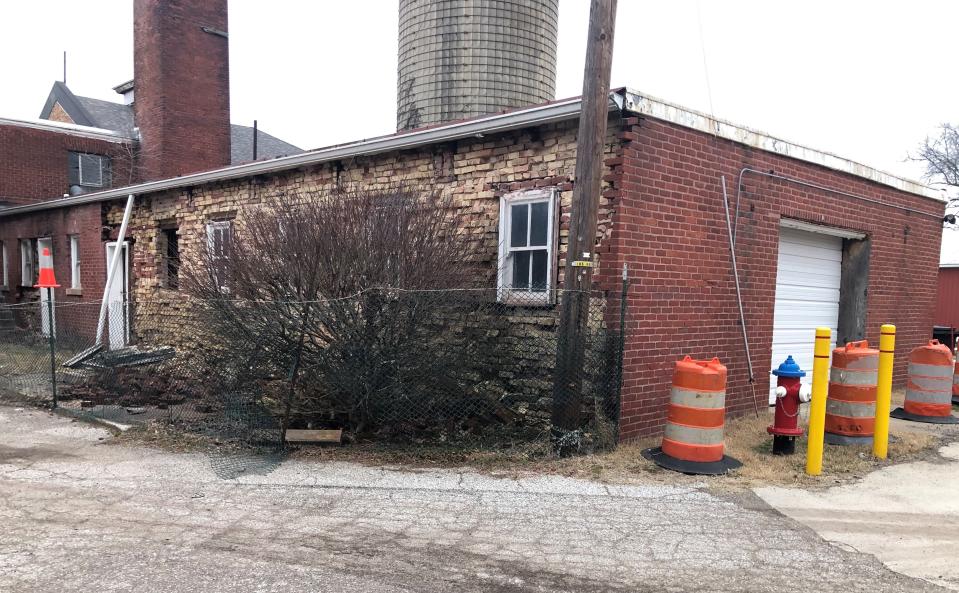 An unused back building at Portage Manor in South Bend shows exterior bricks that have collapsed, as seen on March 2, 2023.