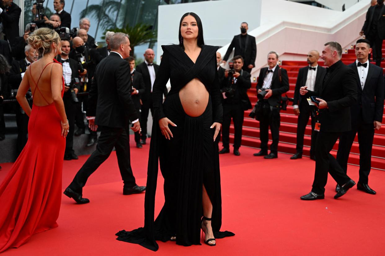 Brazilian model Adriana Lima showcased some unique maternity style at the premiere of Top Gun: Maverick at Cannes. (Getty Images)