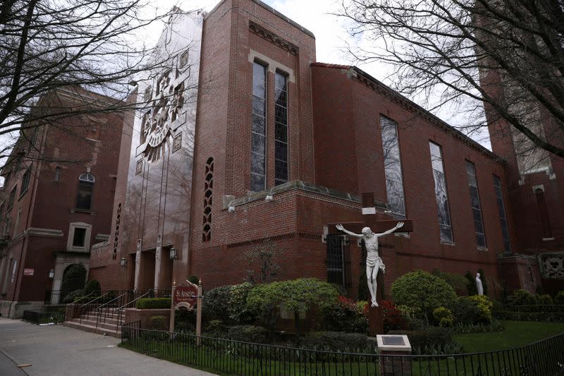 The closed Saint Anselm Church is seen during the outbreak of coronavirus disease