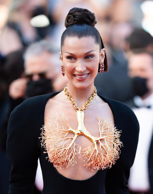 Bella Hadid Stuns in a Dramatic Schiaparelli Gown at Cannes Premiere