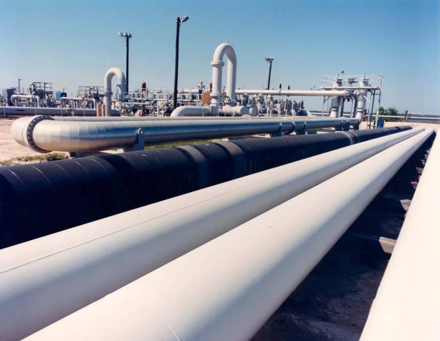 <sup>An undated photo provided by the Department of Energy shows crude oil pipes at the Bryan Mound site near Freeport, Texas. (Department of Energy via AP)</sup>