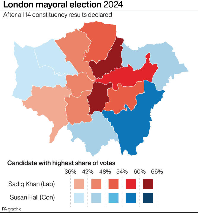 London mayoral election after all 14 constituency results declared. 