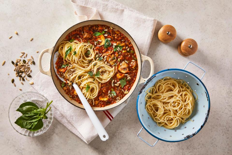 Pack flavour into this plant-based ragù with chestnut mushrooms, roasted garlic and Marmite (Gousto)