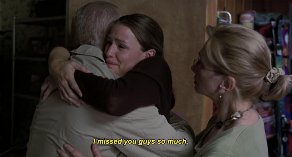 Jenna hugs her parents, the first time she's seen them since she woke up as a 30-year-old in "13 Going on 30"