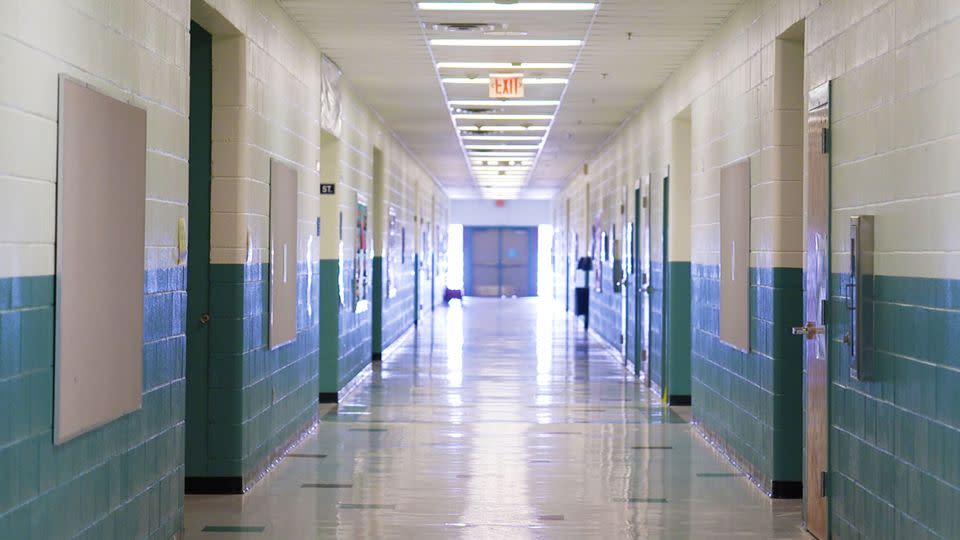 An empty hallway at Sunset Canyon Elementary School in the Paradise Valley School District, which closed down last month. - Jeremy Harlan/CNN