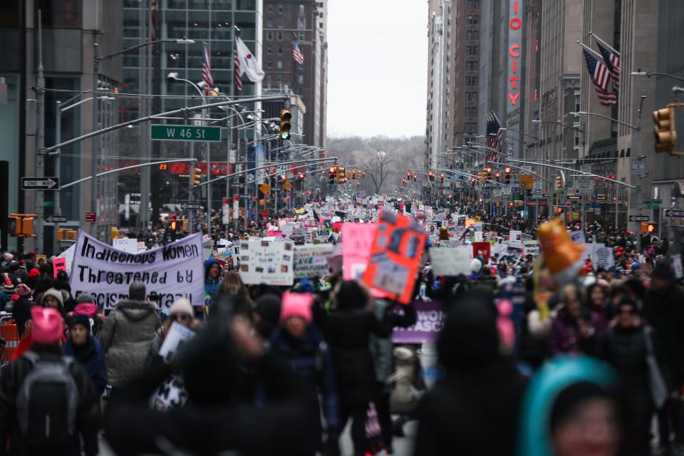 People participate in the Women’s March in Columbus Circle in New York on Jan. 19, 2019. (Photo: Atilgan Ozdil/Anadolu Agency/Getty Images)