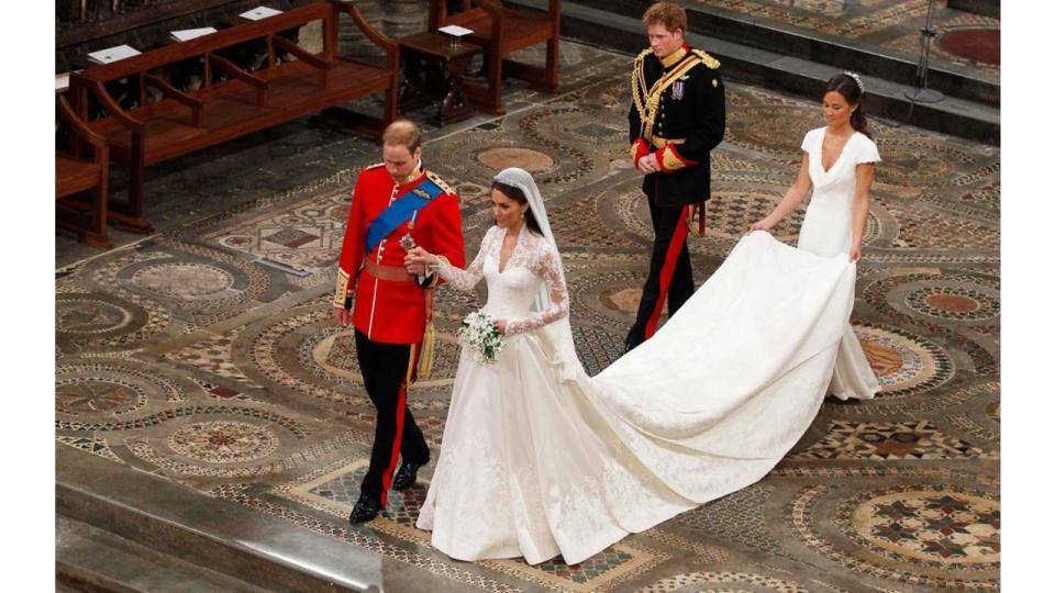 Prince William and Princess Kate in front of Prince Harry and Pippa Middleton on their wedding day