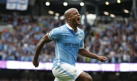 Football - Manchester City v Chelsea - Barclays Premier League - Etihad Stadium - 16/8/15 Vincent Kompany celebrates after scoring the second goal for Manchester City Reuters / Andrew Yates Livepic