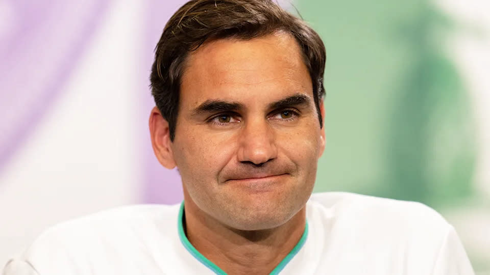 Seen here, Roger Federer speaks to the media after a tennis match.