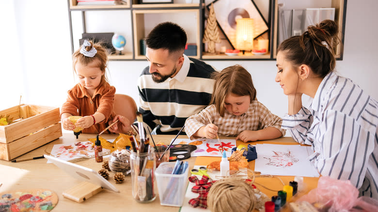 family doing crafts together