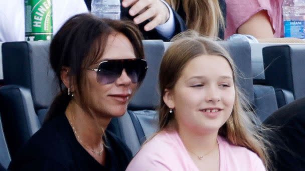 PHOTO: Victoria Beckham and daughter Harper Beckham attend the game between Inter Miami FC and the Los Angeles Galaxy in Fort Lauderdale, April 18, 2021. (Cliff Hawkins/Getty Images, FILE)