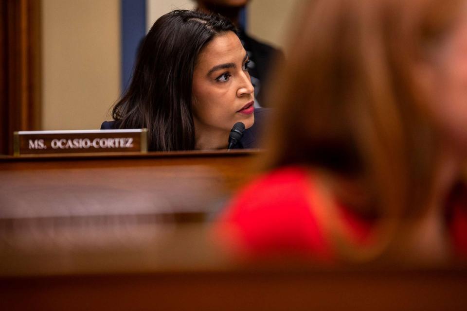 PHOTO: Rep. Alexandria Ocasio-Cortez during a House Oversight and Accountability Committee hearing in Washington, DC, Sept. 28, 2023. (Anna Rose Layden/Bloomberg via Getty Images)